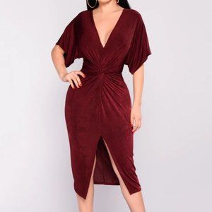 FASHION NOVA - FULL GROWN KNOT DRESS - BURGUNDY - SIZE MEDIUM